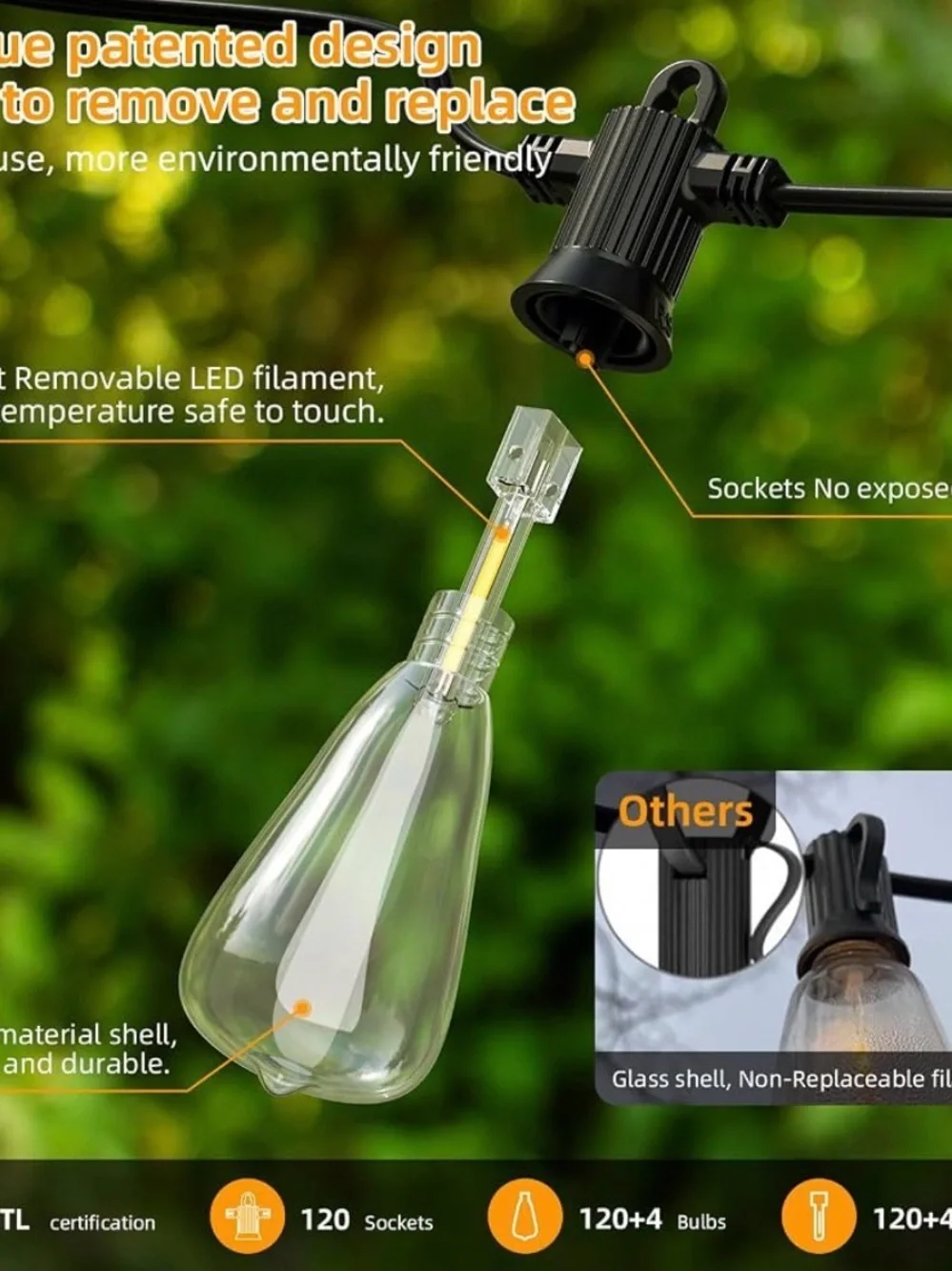 Outdoor String Lights, 240 feet, Patio Lights, Shatter-proof Plastic Bulbs